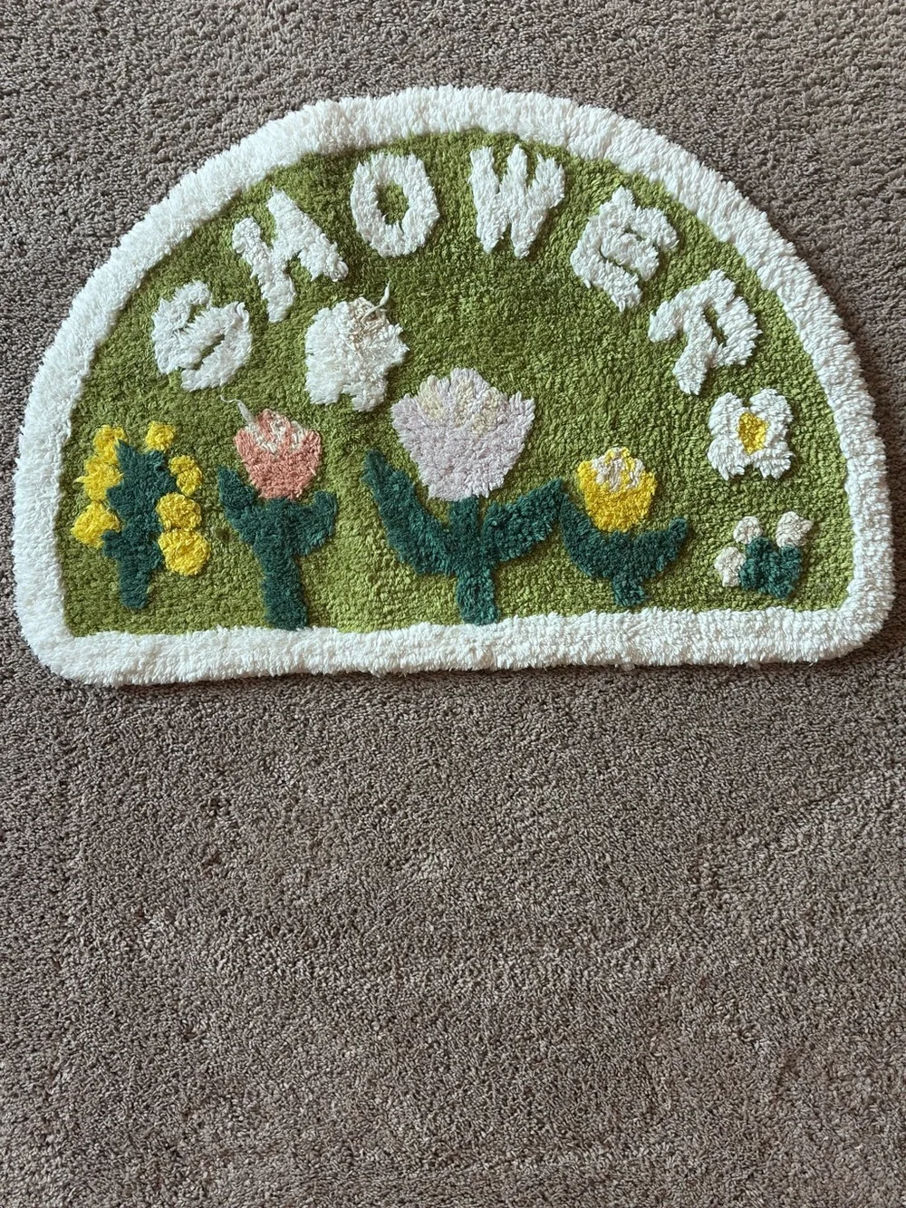 Green Floral Half-Moon Welcome Tufted Rug